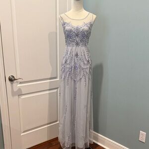 Amelia Rose Blue Floral Beaded Sleeveless Maxi Dress 8